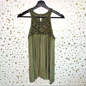 🏰🆕💚POL: OLIVE Crochet Relaxed Babydoll Top SMALL